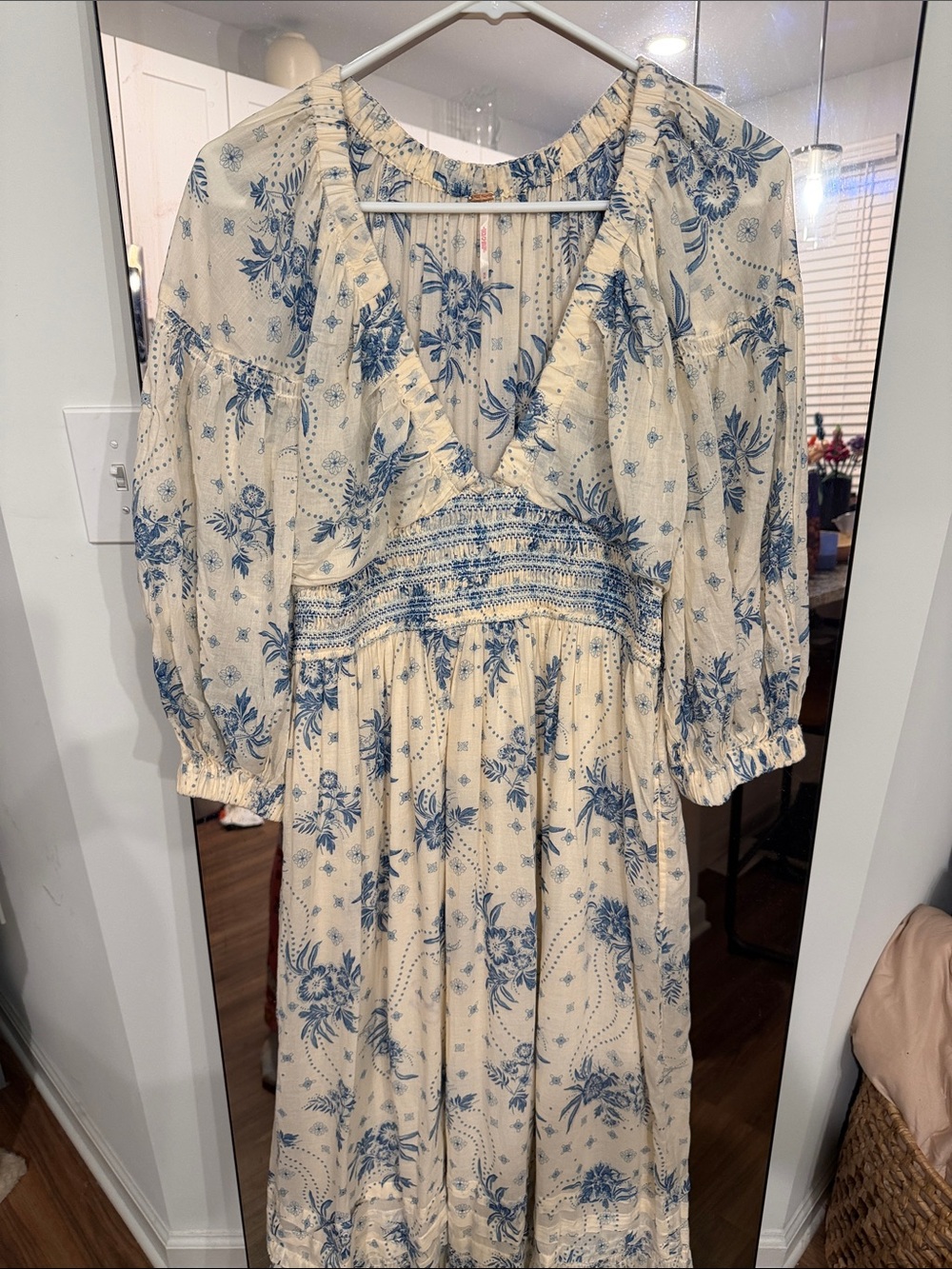 Free People Blue & Cream Floral Boho Maxi Dress Cottagecore Dress M - Picture 8 of 9